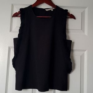 Rachel Roy back sleeveless top with sleeve fringe detail